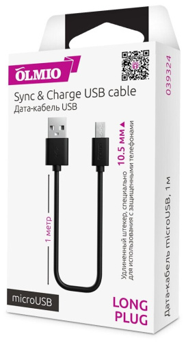 Дата-кабель Olmio USB 2.0-microUSB 1м LongPlug черный купить в Барнауле фото 4