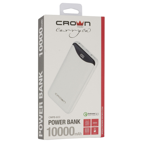 Внешний аккумулятор CrownMicro CMPB-603 10000 mAh Li-Pol micro-USB+Type-C white купить в Барнауле фото 3