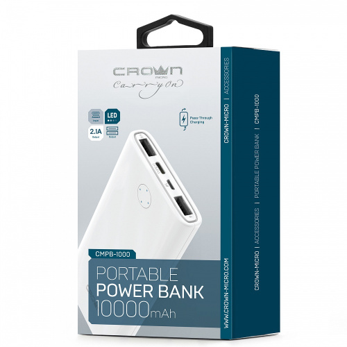 Внешний аккумулятор CrownMicro CMPB-1000 10000 mAh Li-Pol micro-USB+Type-C white купить в Барнауле фото 3