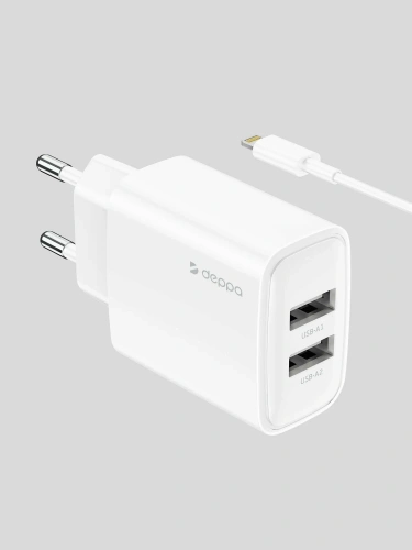 купить СЗУ Deppa 2xUSB-А, 2,4А, дата-кабель Lightning 1м, белый в Барнауле СЗУ Deppa 2xUSB-А, 2,4А, дата-кабель Lightning 1м, белый купить в Барнауле