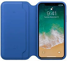 Чехол Apple iPhone X Leather Folio Electric Blue (синий) купить в Барнауле