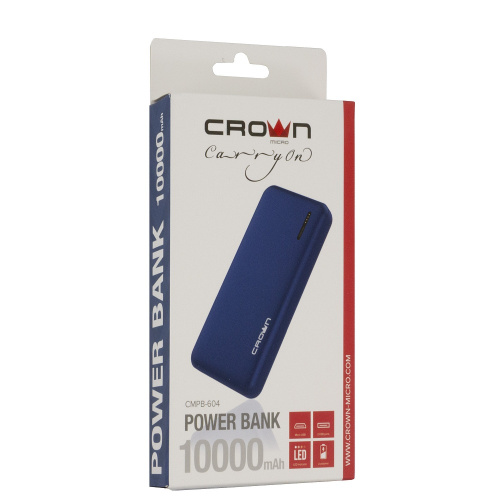 Внешний аккумулятор CrownMicro CMPB-604 10000 mAh Li-Pol micro-USB-5B/2A  blue купить в Барнауле фото 3