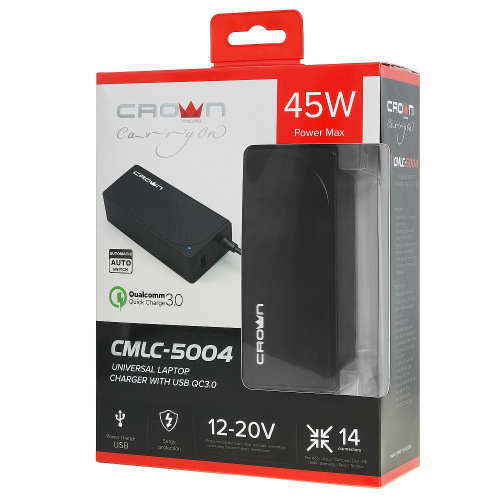 Универсальное ЗУ для ноутбука Crown CMLC-5004 (14 коннекторов,45W,USB QC 3.0) купить в Барнауле фото 5