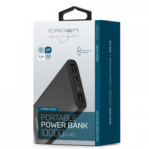Внешний аккумулятор CrownMicro CMPB-1000 10000 mAh Li-Pol micro-USB+Type-C black купить в Барнауле фото 4