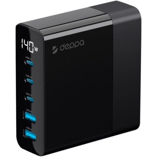 купить Зарядная станция 3xUSB Type-C, 2xUSB, PD, QC, 140Вт, черный, Deppa в Барнауле фото 3 Зарядная станция 3xUSB Type-C, 2xUSB, PD, QC, 140Вт, черный, Deppa купить в Барнауле фото 3