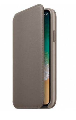 Чехол Apple iPhone X Leather Folio Soft Taupe (платиново-серый) купить в Барнауле фото 2