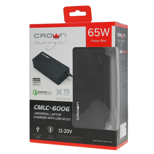 Универсальное ЗУ для ноутбука Crown CMLC-6006 (19 коннекторов,65W,USB QC 3.0) купить в Барнауле фото 5